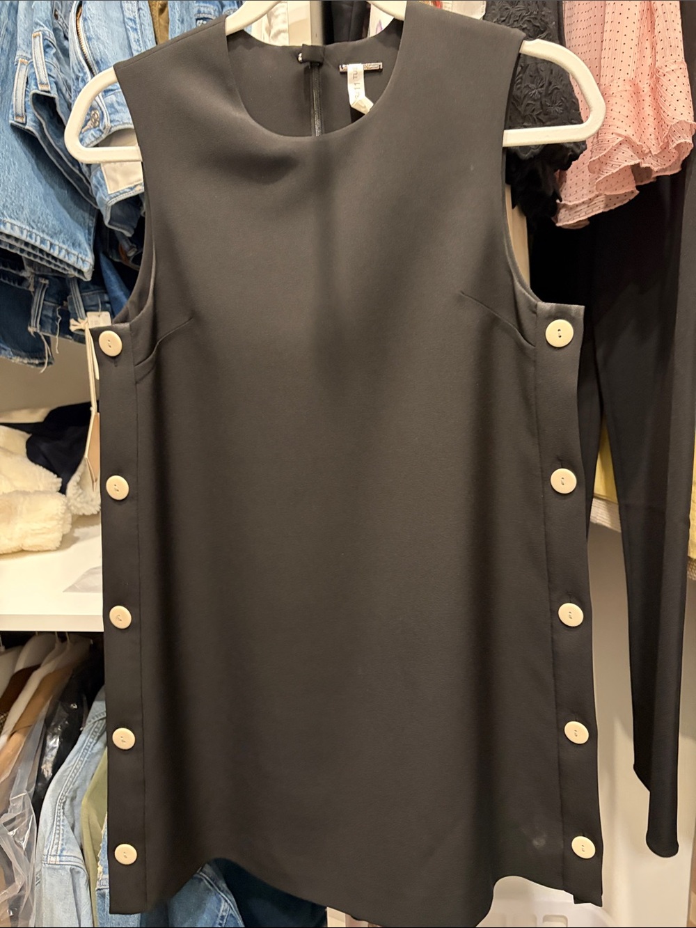 Alexis Black Sleeveless Mini Dress with Side Contrast Buttons